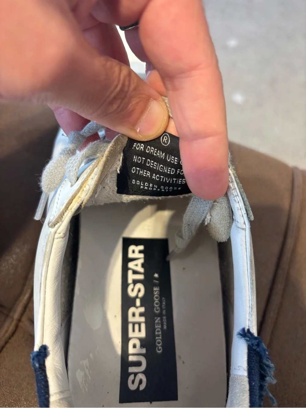 Golden Goose White Leather Sneaker with Navy Star and Heel